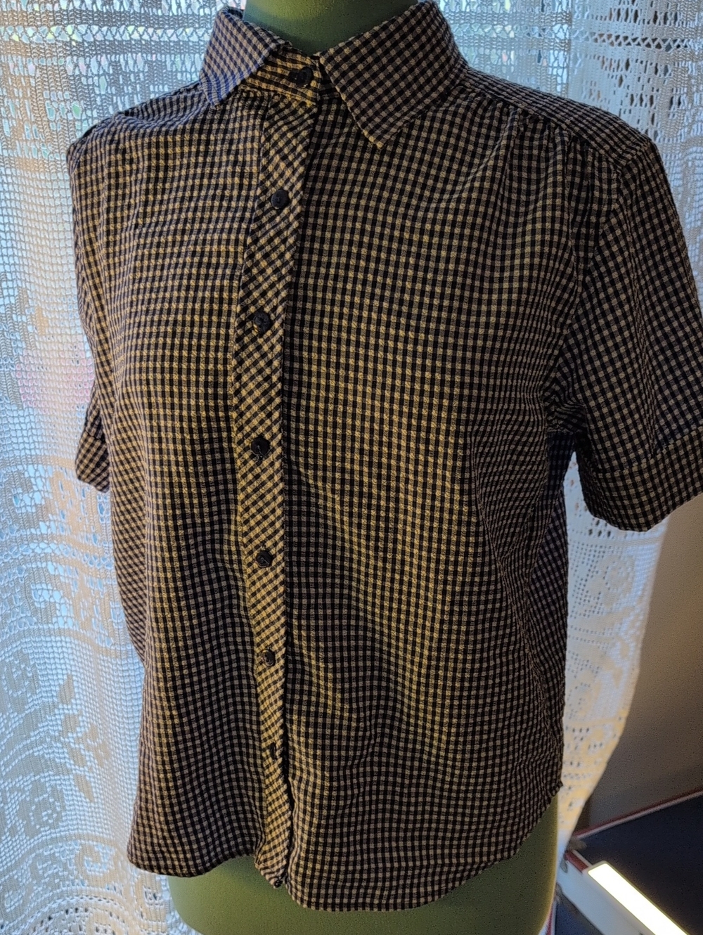 Bon Worth Navy and White Gingham Button Down